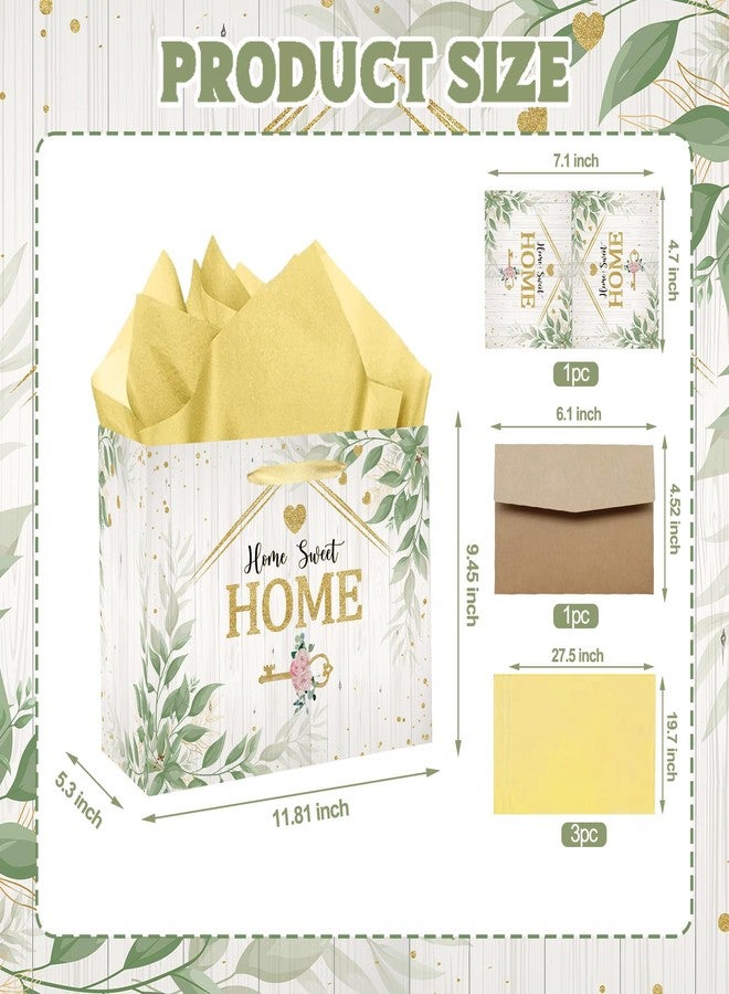 RTMISA House Warming Gift Bag with Tissue Paper and Greeting Card New Home Gifts Wrapping Paper Bag, Housewarming New Apartment Present Wrap Sweet Home Decorations Supplies, Sage Green - Image 2